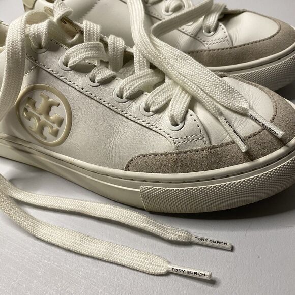 Tory Burch Colorblock Sneakers Tennis shoes 5.5 women Snow White Napa Leather - Picture 8 of 10